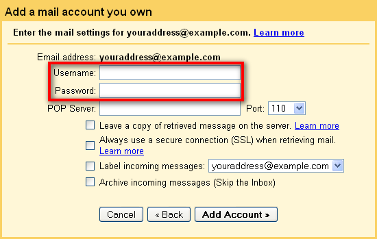 Screenshot - set username and password